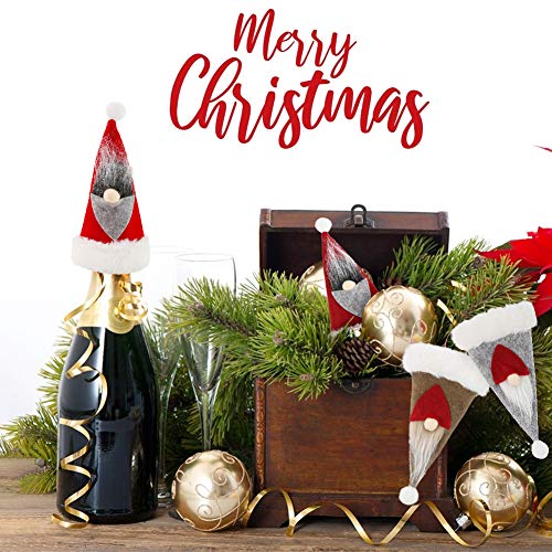 HANSGO Gnome Plush Santa Hat Cup Bottles Cover, 6PCS 7inch Xmas Santa Hats Silverware Holders, Christmas Tree Hanging Decoration