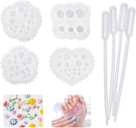 Amazon Co Jp Wandic ネイルアートモールド 4スタイル シリコンモールド ネイルアート用 3 Dの花 ハート形 ネイルアート モールド プラスチックドロッパー付き ネイルアート用 Diyクラフト 装飾 ホーム キッチン