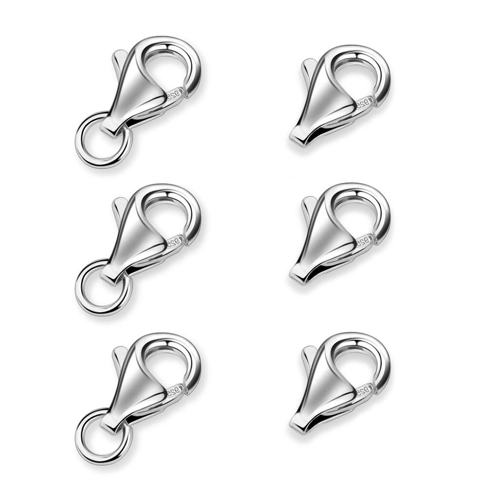 6PCS 925 Sterling Silver Lobster Clasp Lobster Claw Clasps Clasp Jewellery Finding in Nickel-Free with Small Storage Box (9mm)