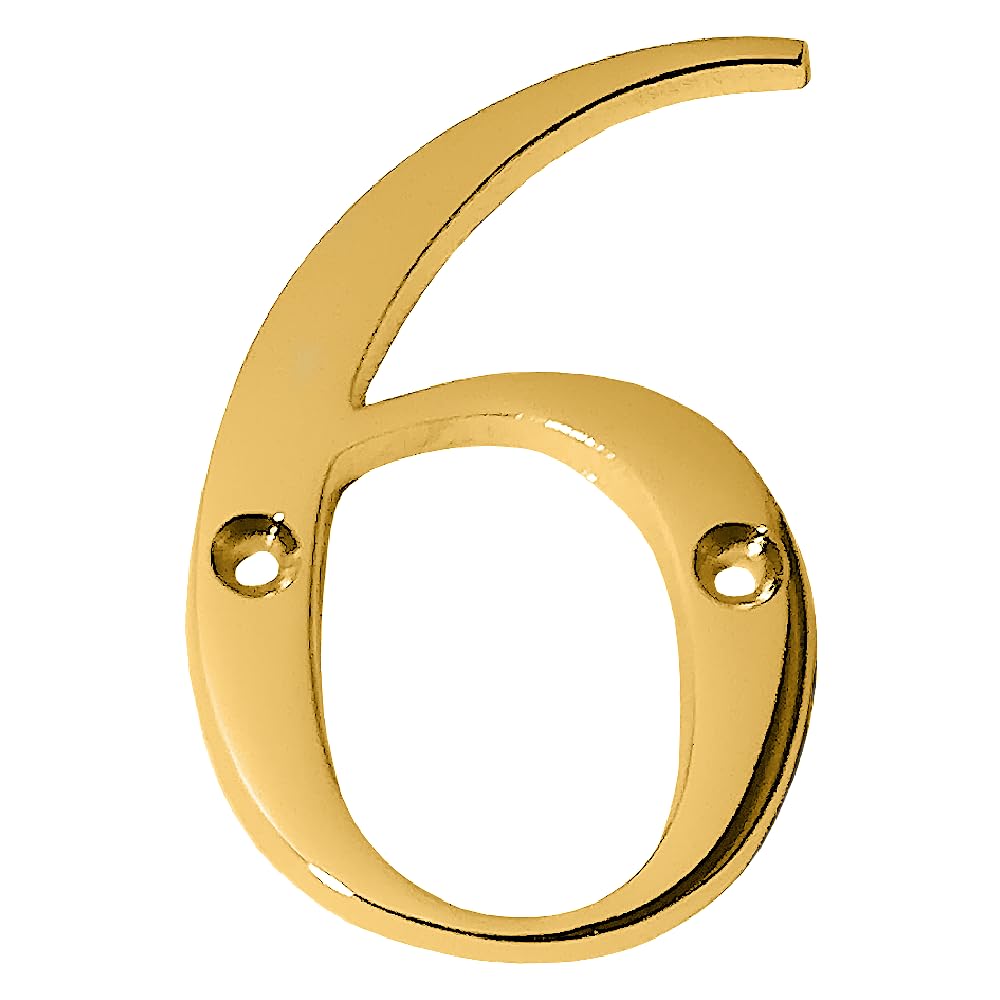 Clio 3-Inch Brass Letters Mailbox Decor Address Signs For Houses Outdoor Wall Decor Mailbox Numbers House Address Numbers For Outside Address Sign for Door Numbers (Polished, Number 6)