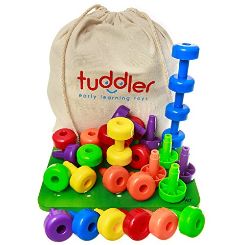 Toddler Peg Board Sensory Montessori Fine Motor Skills Educational Toys - 30 Stackable Pegs + Pattern Card + Drawstring Backpack + E-Book