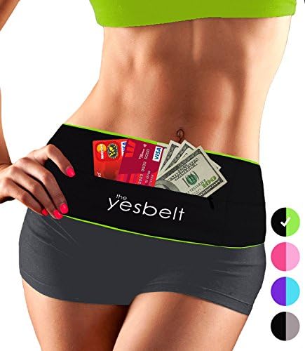 YesBelt #1 REVERSIBLE Running Belt and Waist Pack w ZIPPER - Better than Cell Phone Sports Armband - iPhone 6 Plus - Best Travel Money Belt - Stylish Fitness Zip 'n Flip Band for Workout - Lime M