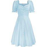 Belle Poque Women's 2024 Summer Puff Short Sleeve A-Line Satin Midi Dress 1950s Vintage Party Swing Dresses