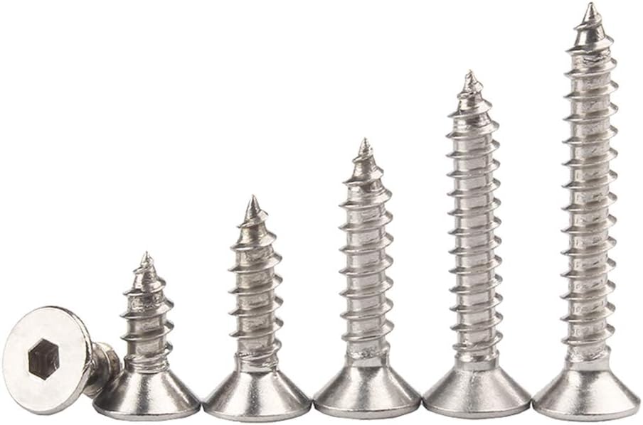 ORANXIN M5 x 16mm 50 Pcs Flat Head Self Tapping Screws Stainless Steel 304 Countersunk Self Drilling Inner Hexagon Wood Screws - Image 4
