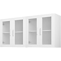 VEVOR Laundry Room Wall Cabinet, 2-Tier Wall Mounted Cabinet with 4 Doors, Cupboard Organizer with Adjustable Shelf, for Kitc