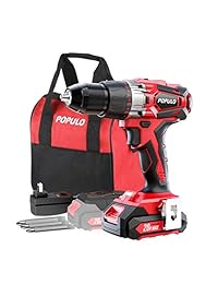 Kit de destornillador de iones de litio de 20 V máx. Max Torque 450 in-Ibs, 2 - Velocidad, luz de trabajo LED. Clip del cinturón Cargador rápido, batería de 20 V, accesorios y bolsa de transporte incluidos. Populo