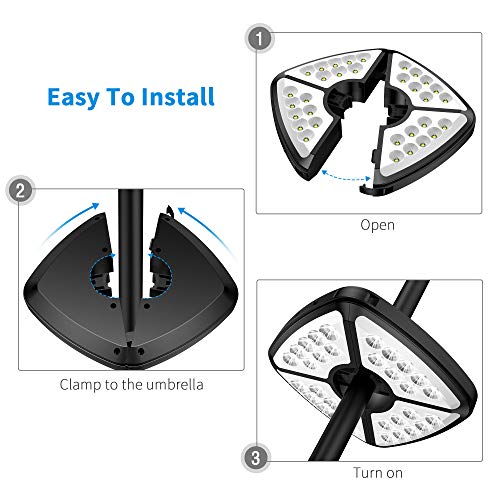 【32 LED】Patio Umbrella Lights, Rechargeable LED Umbrella Lights Cordless Super Bright Umbrella Pole Light for Patio Umbrellas, Camping Tents and Other Outdoor Use, 2 Level Dimming Switch - Thumbnail 2