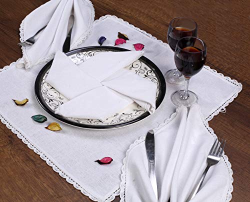 Ramanta Home 12-Pack Dinner Napkins 18x18 with Decorative Lace - 100% Cotton Soft Durable Hotel Quality & Luxury - Ideal for Grand Events & Everyday Use - White