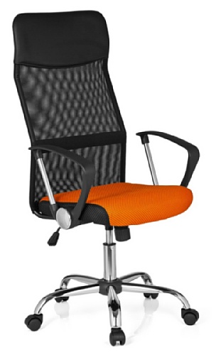 Sedia-Girevole-Orion-Net-Tessuto-Netto-Arancione-Nero-Cromo