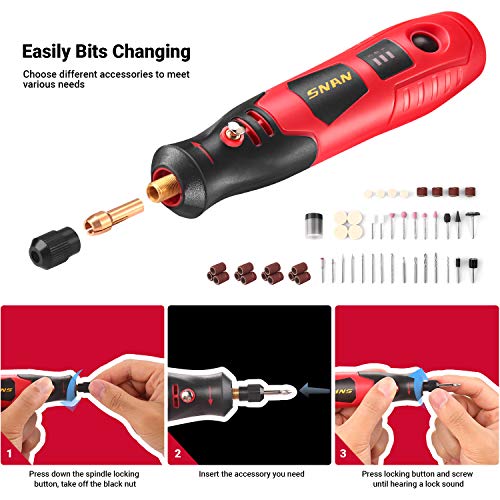 Cordless Rotary Tool, SNAN Mini Portable Rotary Tool Kit, 3.7V Li-ion 1500mAh with 80 Accessories, USB Charging, for Delicate & Light DIY Small Projects