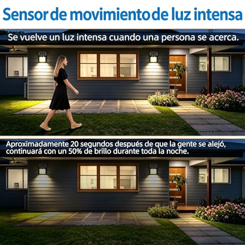 FASENZA Lámpara Solar Exterior: 400 Lúmenes, 3000K, Batería 1500mAh, Carga 6h / Iluminación 24h, IP65, Lámpara Decorativa para Jardín, Patio, Terraza, Valla, Pasillo, 2 Años de Garantía, 4 Piezas