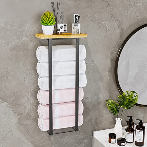 Wall-Mounted Towel Rack For Bathroom - Black Rolled Towel Storage Shelf, Space-Saving Organizer