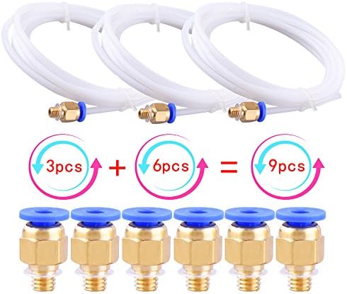 Teflon Tube, AIKEER 3Pcs PTFE Teflon Tube (2 Meters) with 6Pcs PC4-M6 Fittings for 3D Printer 1.75mm Filament (2.0mm ID/4.0mm OD)