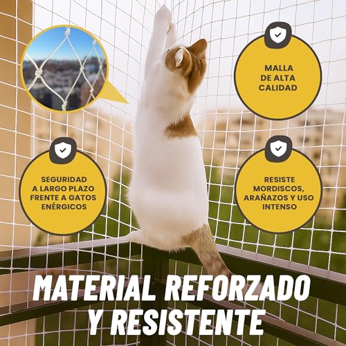 JARAMI - Cat Net Terrace with Accessories Included - Reinforced Cat Net 8 x 3 m - Strong and Durable Mesh for Balcony, Terrace and Window - Balcony Protective Mesh.