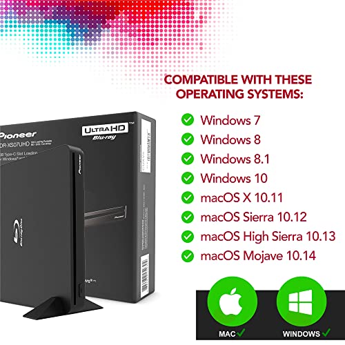 Pioneer BDRXS07UHD 4K BluRay Portable Burner & DVD Player 6X Slim