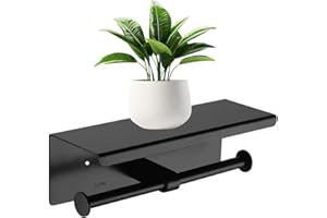 Double Toilet Paper Holder with Phone Shelf Dual Roll Tissue Holder Dispenser Wall Mounted SUS304 Commercial Stainless Steel 