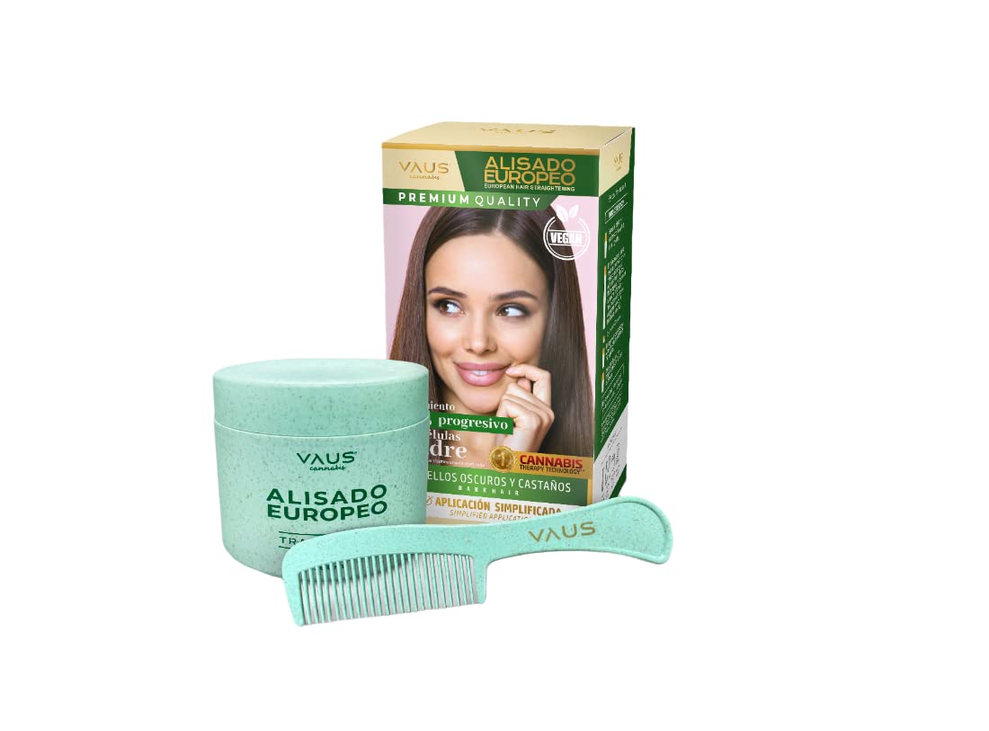 VAUS European Hair Straightening ® Made in Europe | Professional Hair Relaxer cream with Stem Cells - Vegan - Organic Keratin treatment & Bio Packaging | unruly dark hair (no afro)