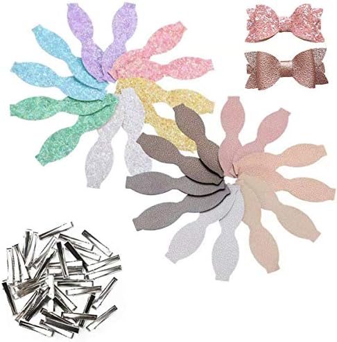 AOUXSEEMFaux Leather Hair Bows DIY Making Kit with Pre Cut Pieces and Hair Clips,Make Fashionable Shiny Hair Clips for Girls Lady Woman (Small & Medium Size,48 Set)