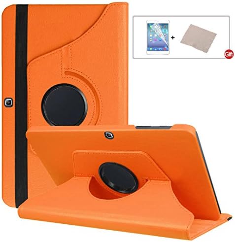FULOZO® Samsung Galaxy Tab 4 10.1 Case Cover - Premium PU Leather 360°Rotating Swivel Stand Case(Auto Wake/Sleep Feature) for Samsung Galaxy Tab 4 10.1 Inch Tablet (SM-T530/SM-T531/SM-T535) 2014 Release + Screen Protector(Orange)