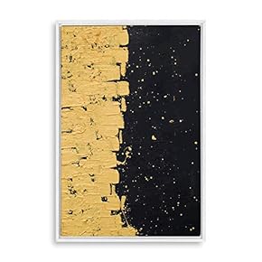 Framed Canvas Home Artwork Decoration Golden Abstract Art Canvas Wall Art for Living Room, Bedroom - 16x24 inches