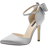 ERIJUNOR Women High Heel Bow Ankle Strap Evening Party Dance Wedding Satin Shoes