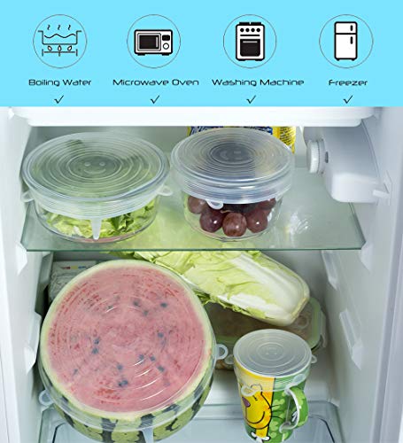 Artbisons Silicone Stretch Lids, 6 Pack Food Storage Reusable Covers - Durable Stretchable Flexible Cover Fits Various Sizes Containers Lids for Bowl, Cup (Clear)