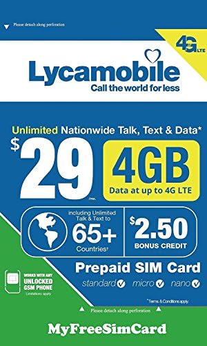 Lycamobile Triple Cut Sim Card With Preloaded $29 Plan 4GB Data International Calling