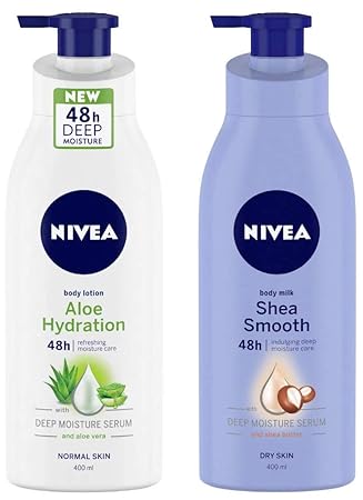 NIVEA Aloe Hydration Body Lotion, 400ml, with deep moisture serum and aloe vera for normal skin & Body Milk, Shea Smooth, 400ml Combo