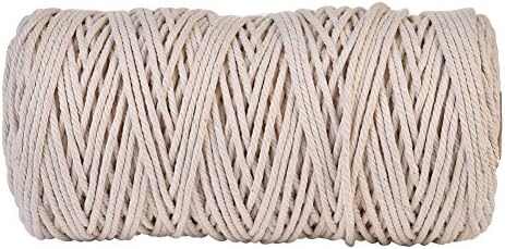 Famtasme Handmade Cotton Tying Thread Beige DIY Cord Rope 0.12 Inch Diameter 218.72 yd. Length
