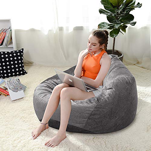MFTEK Bean Bag Chair Cover Only, Large Washable Memory Foam Furniture Bean Bag with Wash Bag, Without Bean Filling, 43.3’’×43.3’’×47.2’’ (Gray) - Thumbnail 5