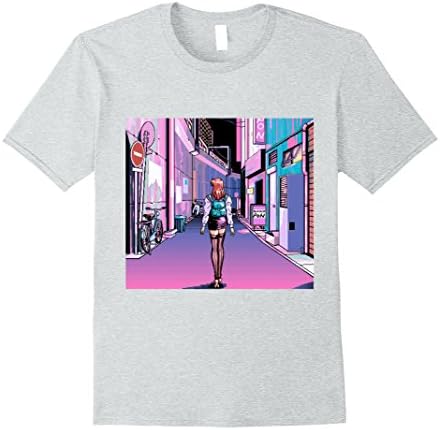 Mens Vaporwave Shirt Sad Cyber Punk Girl in Neon Japan Medium Heather Grey