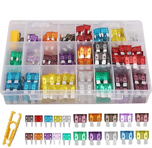 300PCS Assorted Car Fuses - Medium & Mini, 2A-40A, Auto Replacement Kit with Storage Case & 1 Fuse Clip