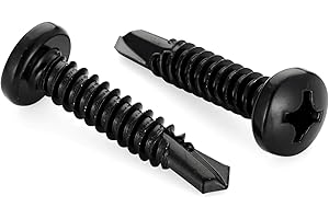 Mellewell #12 x 1-1/4" Pan Head Self Drilling Screws, Self Tapping Sheet Metal Screws, Black Finish 410 Stainless Steel, 50 PCS