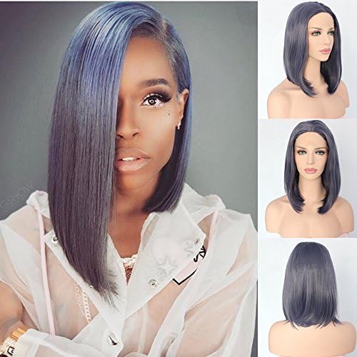 Udreamy Sexy Grey Short Bob Heat Resistant Glueless Synthetic Lace Front Wigs Soft Replacement Wigs for Women Make Up 14 Inches