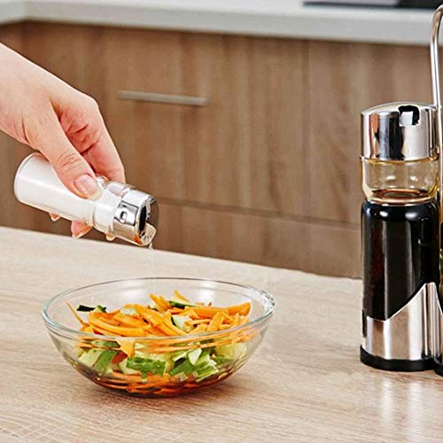 Spice Rack,Stainless Steel Stand Holder with 4 Empty Glass Bottles - Vinegar Bottles Set Including Olive Oil/Vinegar Dispensers Bottles,Cruet/Small Salt and Pepper Shaker. Perfect for Cooking & Grill.