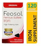 Feosol Iron Supplement, Original formula, Ferrous Sulphate 325mg, 65mg elemental iron,   120 Count