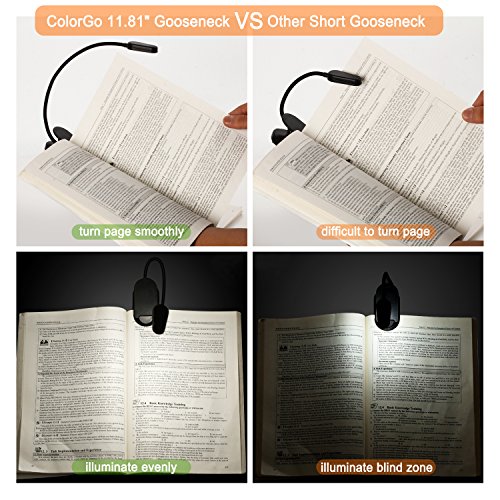 ColorGo Rechargeable Book Light, Easy Clip on LED Night Reading Light for Books in Bed With White and Warm Lamp [Patent Protect]