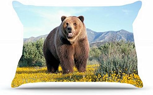 Eaeacd Queen Pillowcase Size 20 x 30 Inches Cotton Pillowcases Decorative Pillow Cover Case with Hidden Zipper Decor Cushion Covers - Animals bear mountain Chamomile Misha Bear field For Bedding Room