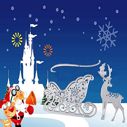Metal Dies for Scrapbooking - 3 Pcs Metal Cutting Die Christmas Deer Sledding Dies for DIY Scrapbooking Paper Card Template - Thumbnail 7