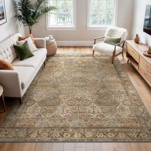 BEIMO Waschbarer Teppich Wohnzimmer Vintage, Boho Teppich Schlafzimmer Groß Orientalisch rutschfest für Badezimmer Esszimmer, Braun, 140x200cm