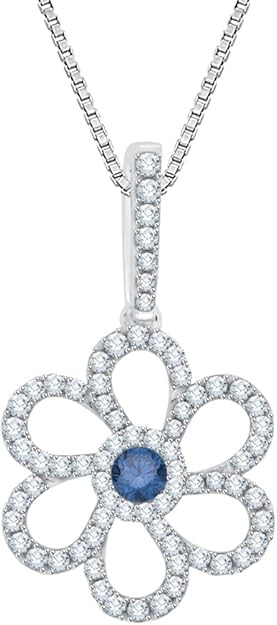 Amazon.com: Blue and White Diamond Floral Pendant Necklace in Gold (3/8 cttw) (Color GH, Clarity 
