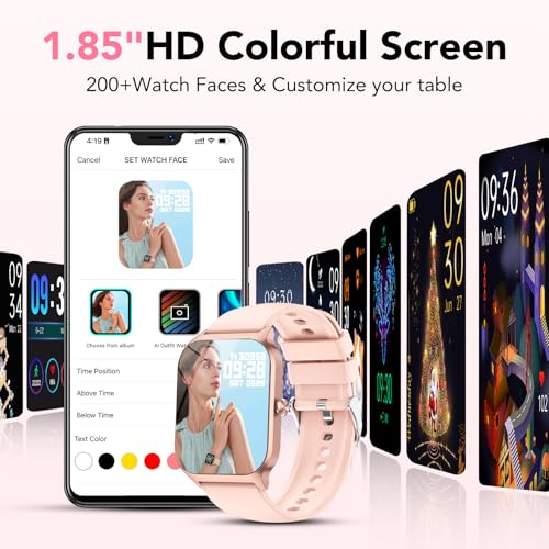 Smart Watch Women Men, 1.85 Inch HD Smartwatch with Al-Voice and Calls, WhatsApp Notifications, Smart Watch with Pedometer/Heart Rate Monitor/Sleep Monitor, 115+ Sports Modes, IP68 Waterproof Pink