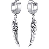 Angel Wings Huggie Hoop Earrings for Women Men Punk Stainless Steel Silver Feather Dangle Drop Earrings Trendy Mini Small Cuff Hoop Earring Hypoallergenic Wing Statement Earring Halloween Birthday Party Jewelry
