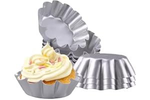 6 Pcs 4.5 Inch Filipino Bibingka Molds – Aluminum Alloy Round Wave Edge Cake Pans, Anodized Non-Stick Baking Molds for Egg Ta