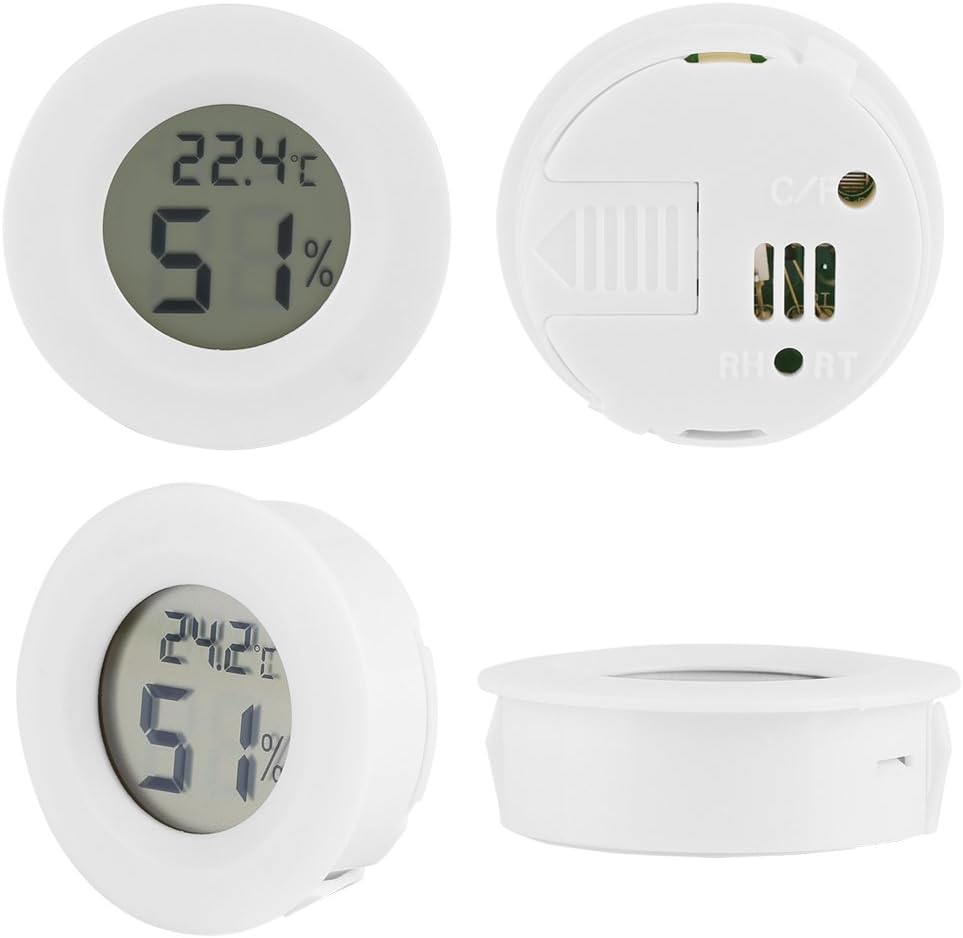Reptile Temperature and Humidity Monitor LCD Round Plastic White Digital Thermometer Hygrometer for Small Aquarium Lizard Spider Turtle Terrarium Tank - Image 5
