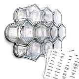 Gneiss Spice Small Empty Magnetic Spice Jars | Create a DIY Hanging Spice Rack on Your Fridge | Includes Hexagon Glass Jars, Magnetic Lids + Spice Labels (10 Small Jars, Black Lids)