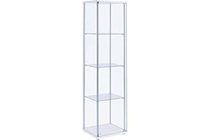 BENZARA Benjara Glass and Metal Curio Cabinet with 4 Shelves, Clear and White