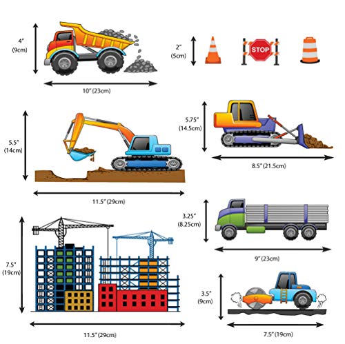 treepenguin Kids Construction Wall Decals: Fun Peel and Stick Trucks for Boys Rooms - Large Wall Decor Stickers for Childrens Bedroom or Playroom