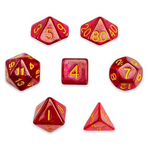 7 Die Polyhedral Dice Set - Philosopher's Stone (Red Glitter) with Velvet Pouch by Wiz Dice