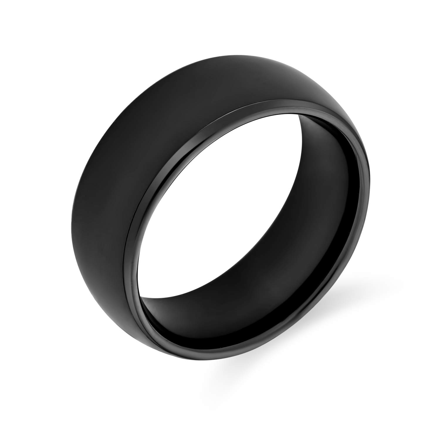 Plain Simple Dome Black Couples Titanium Wedding Band Ring for Men for Women Comfort Fit 8MM ring_size: U